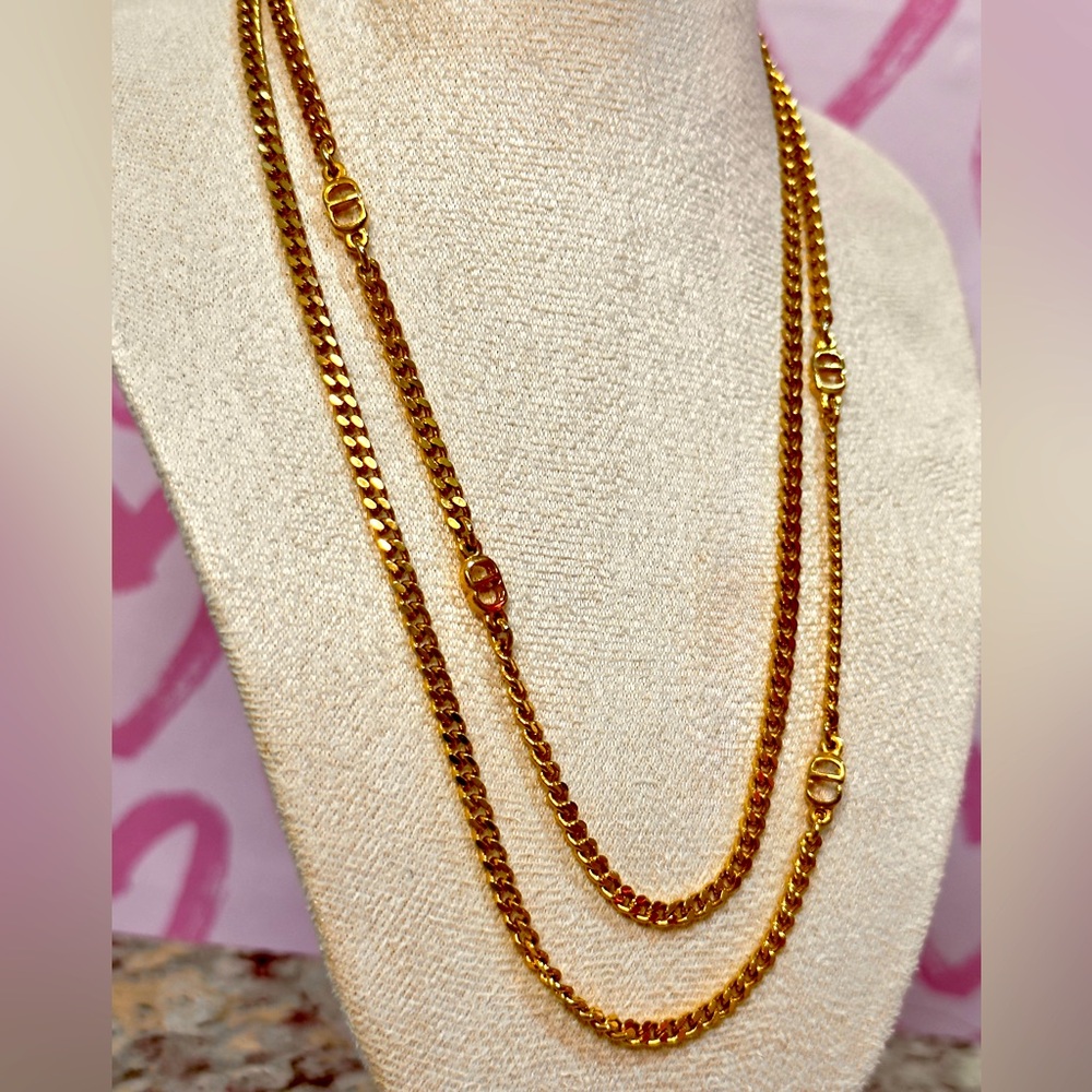 Dior Vintage Gold CD Logo Long Necklace